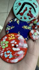 Lot 5 Enamel on Copper Brooch Pins & Earrings Set MCM Artisan Colorful Vintage!