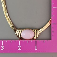 Vintage Trifari Necklace Pink Pendant Gold Tone Herringbone Chain 16.5″