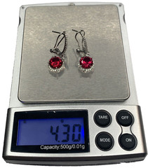 YGI Sterling 925 Heated Red Ruby CZ Dangle Waterfall Latchback 1” Earrings 4G