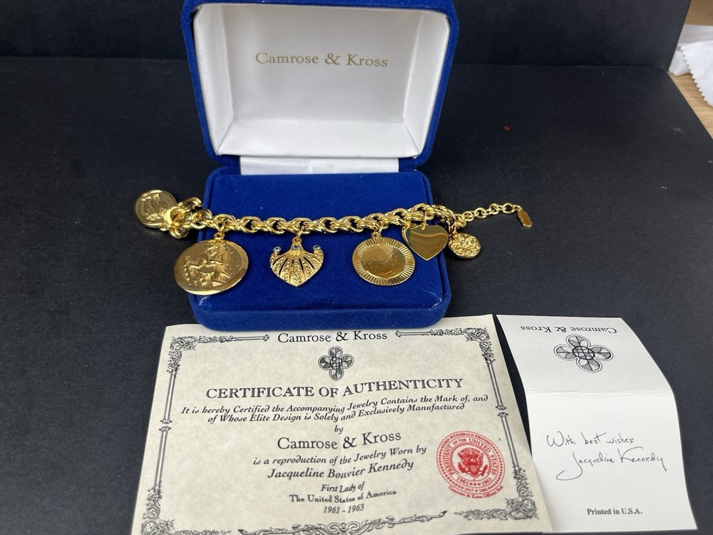 Vintage Camrose Kross JBK Gold Charm Bracelet Box &COA