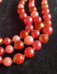 vintage triple strand pink/gold beaded choker gold-tone hook clasp Japan