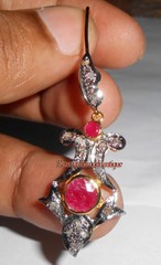 100% REAL & NATURAL 0.66ct ANTIQUE ROSE CUT DIAMOND VINTAGE RUBY DANGLE EARRINGS