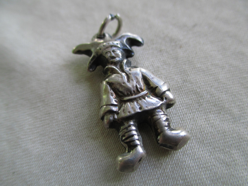 Vtg Sterling Charm Double Sided Detailed European Court Jester **2.2 Grams**