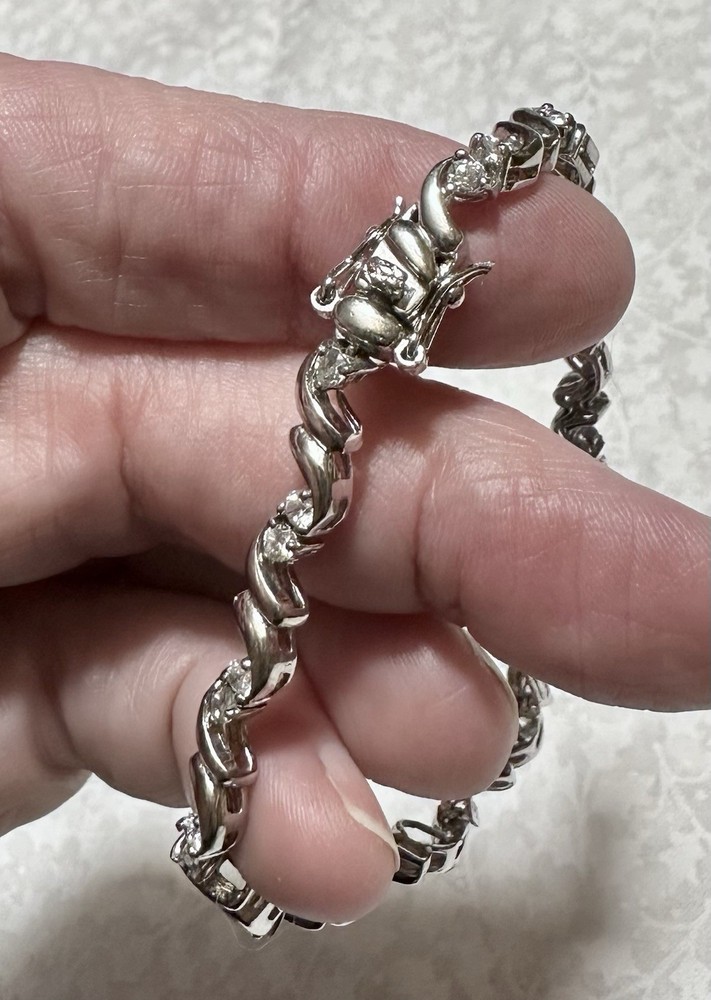 Tennis Bracelet, Vintage, Silvertone & Clear Crystals, Open Box Clasp, 7 Inches