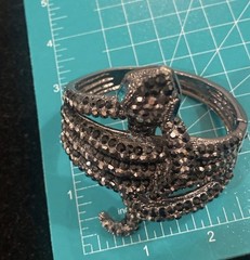 Vintage Black Rhinestone Snake Wrap Around Bracelet Hinged One Size Fits Most