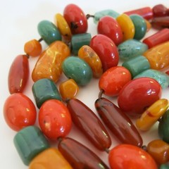 Vintage Plastic Beaded Necklace Multi Colored 56 in [5485]