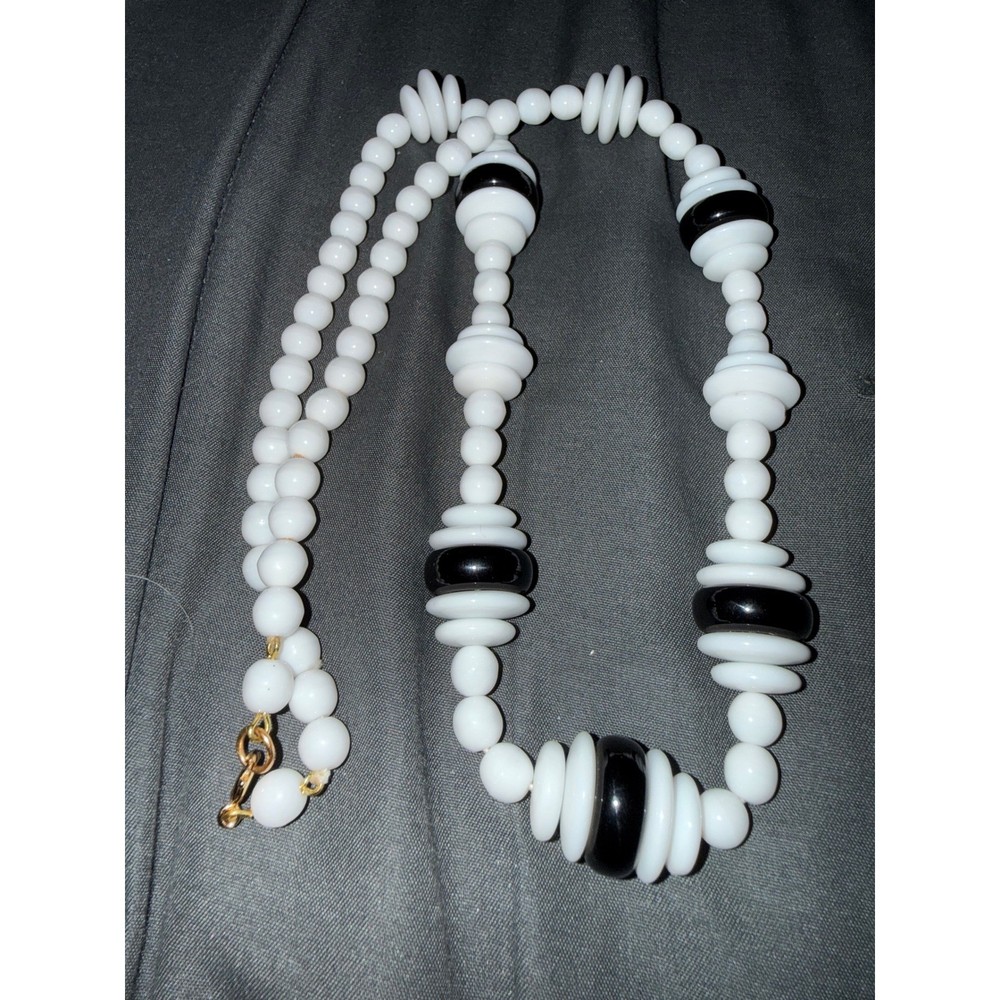 Vintage milk glass Necklace Monochrome Saucer Art Deco Style 24 Inch