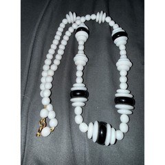Vintage milk glass Necklace Monochrome Saucer Art Deco Style 24 Inch