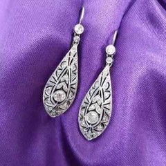 Women Art Deco Drop Dangle Earrings 14K White Gold Over 2.4 Ct Simulated Diamond