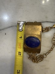 VINTAGE 7 1/2” Long LAPIS LAZULI GEMSTONE BRASS BRACELET Stone 7/8” X 5/8” Oval!