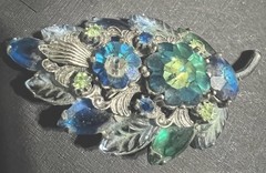 Vintage 1960’s Blue Rhinestone Brooch Pin, Possible Weiss Or D &E, Unmarked