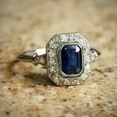 Art Deco Style 1.50Ct Lab-Created Blue Sapphire Halo Ring 14k White Gold Finish