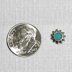 Turquoise Inlay Sunburst Earrings 925 Sterling Silver Small 5/16″ Stud Southwest