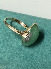 Beautiful Vintage 14K Yellow Gold & Platinum Jade Diamond Ring sz 5.25 Read!