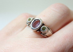 Vintage M Signed Amethyst Peridot Gemstone Sterling Silver Band Ring Sz 8.25