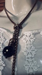 Vintage TALY 925 STERLING 78g Italy BOLO Wheat Chain Necklace Bijoux?Onyx Balls