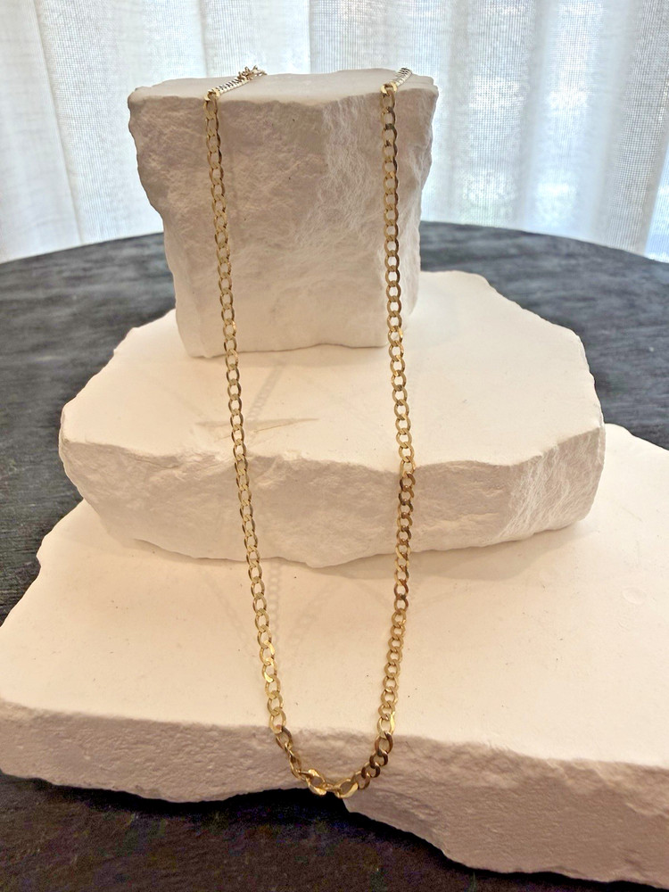 14k Yellow Gold Italy Curb Link Chain Necklace Classic Minimalist Chain