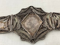 Vintage WWII Sweetheart Bracelet Niello Filigree Middle Eastern Silver 5 Panel
