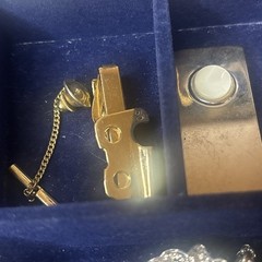 Men’s Powell Jewelry Box / Lot 30 Pc Rings Bracelets Necklaces Tie Clips Cuffs