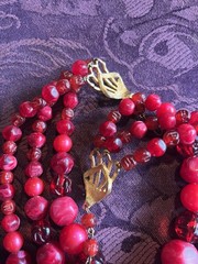 Vintage 50’s Star Brand Triple Strand Lucite/Plastic Red Bead Necklace