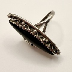 Vintage Sterling Silver Black Onyx Navette Ring Size 7.25 | Signed By Artist 925