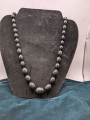 Black Plastic Oval Beaded Necklace Ball Chain Lobster Clasp 24in No Stone