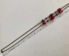 Vintage Red Teardrop Pendant 30in Bead Station Chain 30in Necklace 34g Ladies