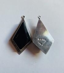 VINTAGE silver Earrings TAXCO black onyx large modernist style