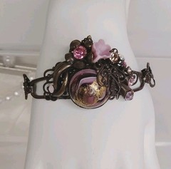 Vintage Steampunk Garden Party Glass Crystal Bronze Necklace Earrings