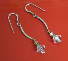 925 Crystal Drop Earrings 1.75in Sterling Silver 2g Aqua Blue Amber Tone Bicone