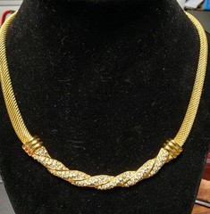 Swarovski Gold Mesh Choker Necklace Twisted Pave Crystal Signed Mint Condition