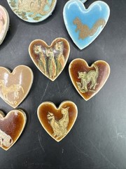 Vtg Miniature Ceramic Tile Lot Cats Hand Painted Brooch Squirrel Kitten Craft