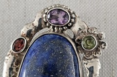 Vtg Sterling Silver 925 Large 2.5″ Ornate Lapis Lazuli Pendant Clip Signed 30g