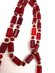 Vintage Necklace Glass Beads Art Deco Red Barrel 28 Inches PJ