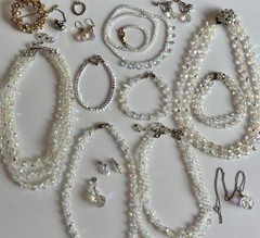 Vintage Crystal Aurora Borealis Necklace Bracelet Earrings Brooch Pin Ring Lot