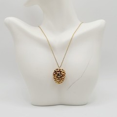 Pinecone Articulated Pendant w Chain Woodland Holiday Nature Gold Tone Necklace