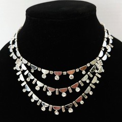 Vtg KRAMER Necklace Silver tone Discs and Crystal Rhinestone ~ Wedding Statement