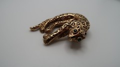 Vintage 4.5cm Gold Leopard Cheetah Moveable Tail Brooch Pin BB14