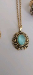 Vintage 1971 Sarah Coventry Czarina Aqua Blue Necklace Ring Set Gold Tone