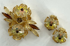 Juliana Delizza Elster Gold Tone Topaz Margarita Navette Brooch Earring Set