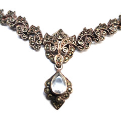 Vintage 925 Silver 26 GRAMS Victorian Necklace hematite 18″ – FREE SHIPPING