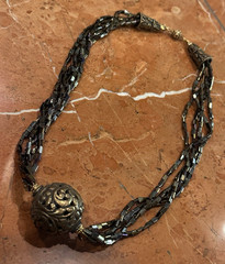 IRIDESCENT BRONZE BROWN BEAD GOLD FILIGREE BALL PENDANT 5 STRAND 22″ Necklace EU