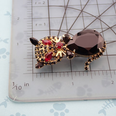 Vintage Alice Caviness Cat Black Red Rhinestone Gold Tone Pin Brooch