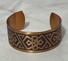 Vintage Handcrafted Genuine Copper Cuff Bracelet With Tribal Geometric Pattern