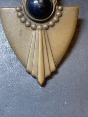 Vintage Art Deco Brass Toned & Black Pendant Statement Jewelry