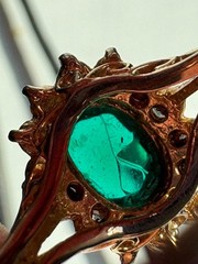 Vintage 18K GF Gold Filled Halo Ring Green Simulated Stone Size 6.5 Estate