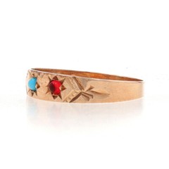 Yellow Gold Garnet Simulated Turquoise Victorian Two-Stone Ring 10k Antique1 3/4