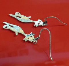 VTG 925 Cat Silhouette 1.5in Drop Earrings Sterling Silver 3g Patina Intact READ