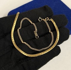 L3 2x Gold Filled Bracelet Lot 7″ Flat Cuban Curb Link Chain Victorian Gf Vtg