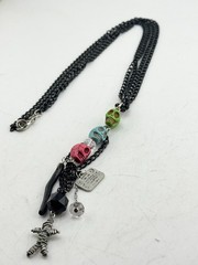 Vintage Halloween Ouija board voodoo doll skull chain beaded necklace